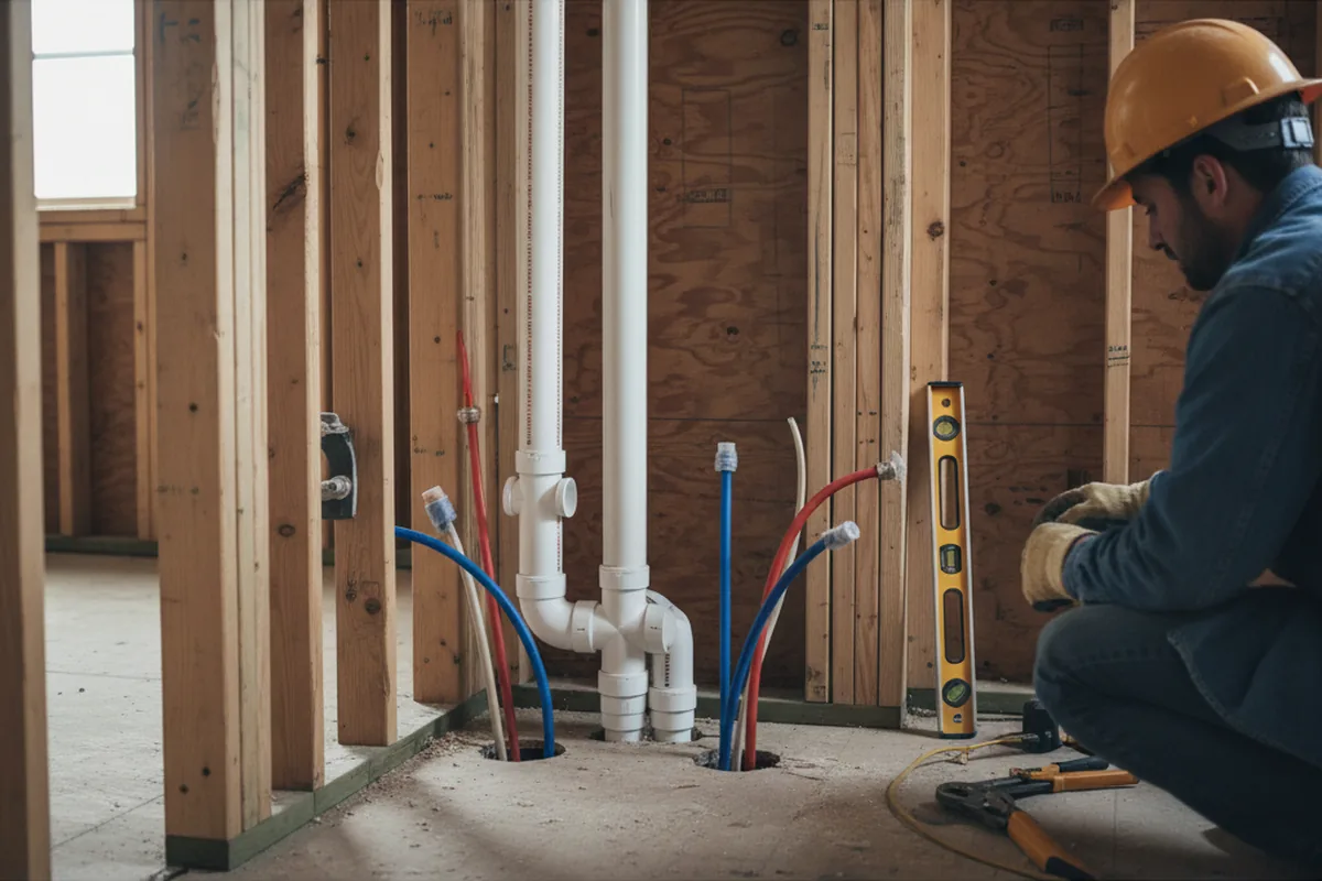 Drain and supply rough-in during Sump Pump Repair in Corona